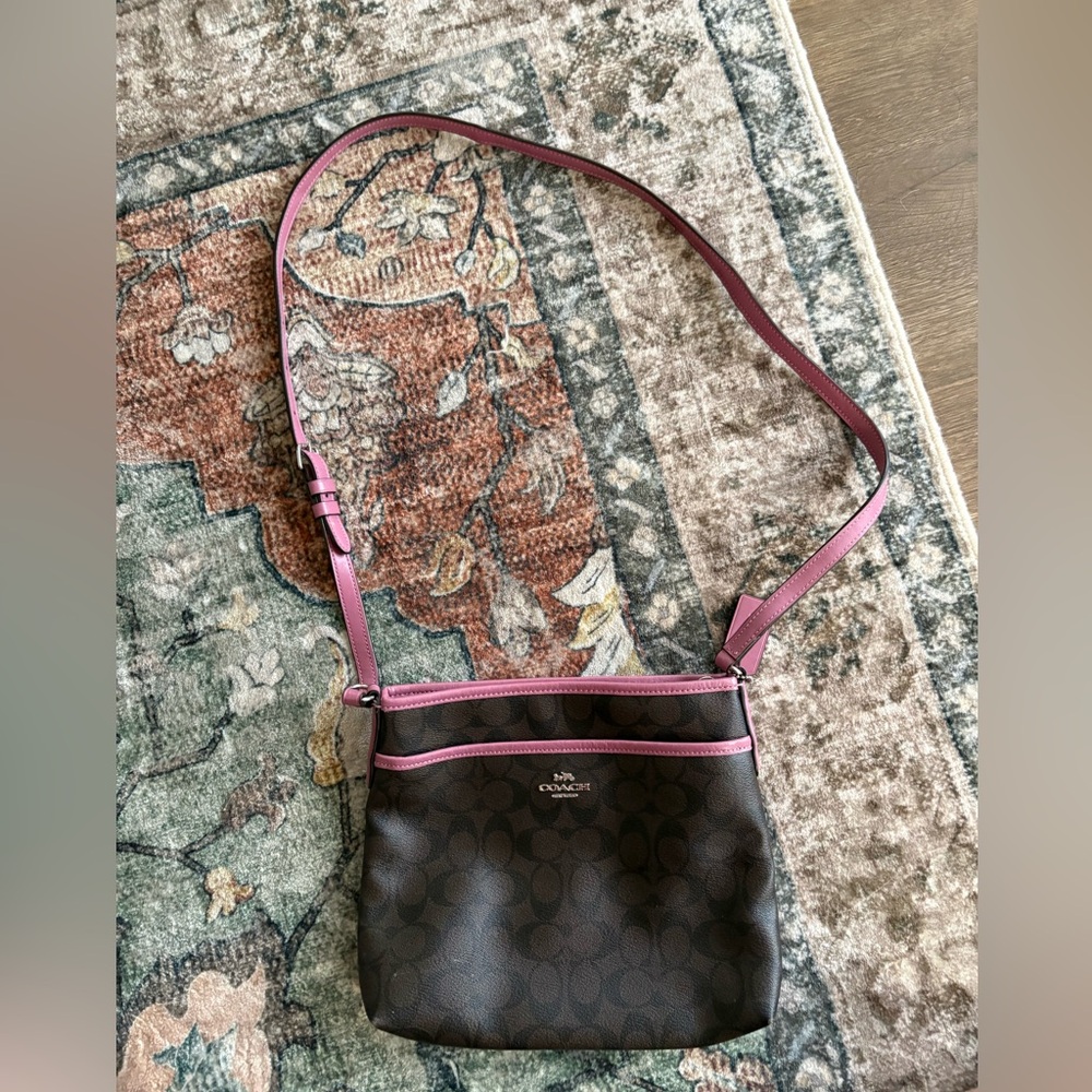 Coach Signature Brown and Pink Crossbody Bag
